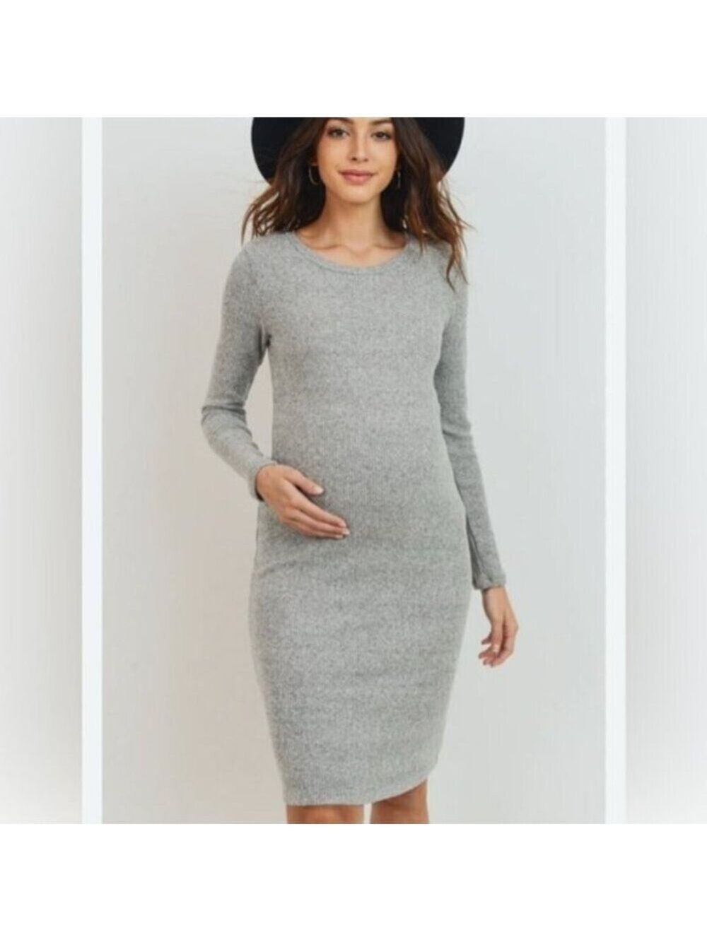 HELLO MIZ Two Knit Ribbed Maternity Dress with Long Sleeve Lightweight M NWT